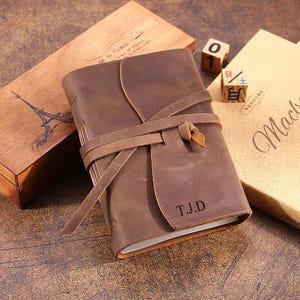 Cuaderno de viaje de cuero personalizado, libro de recuerdos de cuero vintage hecho a mano, diario encuadernado en cuero, cuaderno hecho a mano, regalo de Navidad