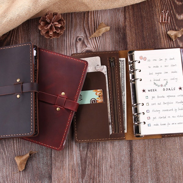 Handmade A6 Leather Journal, Vintage Refillable Planner Leather Notebook Notepad (A6), Birthday Gift