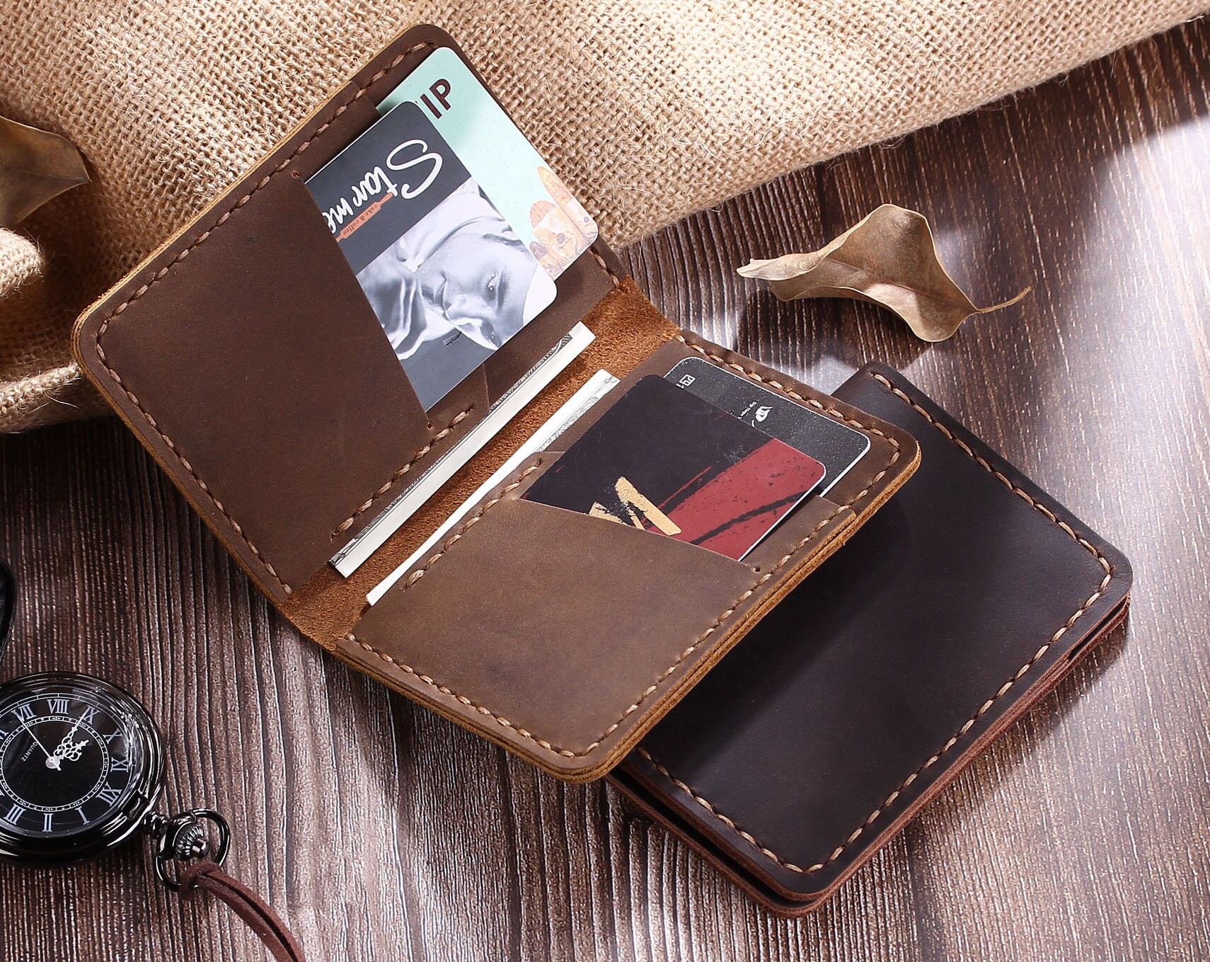 Men's Bifold Wallet - Walnut Leather - Custom Personalization! – Bull  Sheath Leather