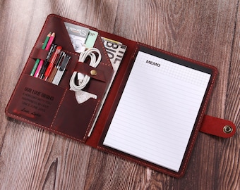 Personalisierte Leder A5 Mappe, Leder A5 Padfolio, personalisierter Dokumentenorganizer, benutzerdefinierte Leder-Dokumentenmappe für Schreibblock 5 x 8
