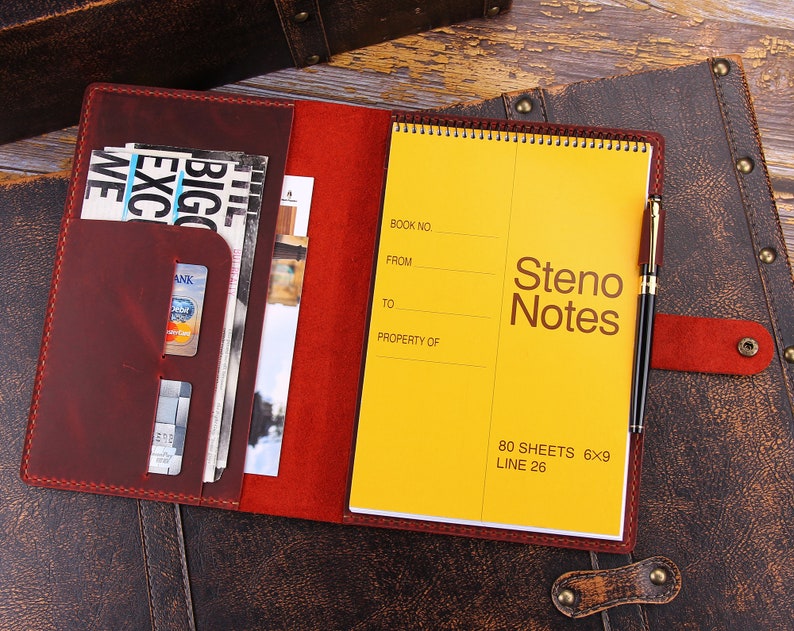Leather 6x9 Steno Pad Cover Personalized Leather Etsy