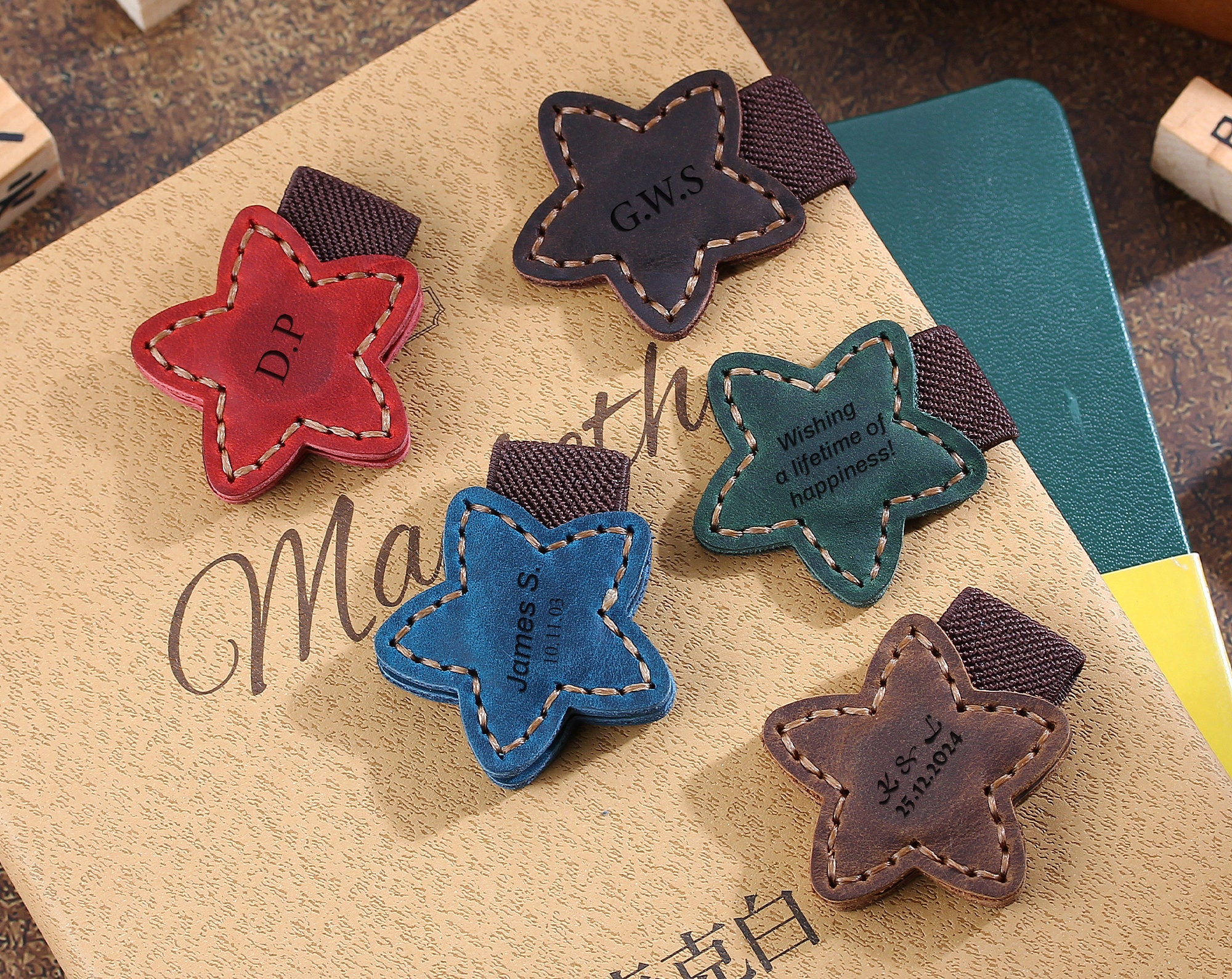 Custom Leather Magnetic Bookmarks, Personalized Engraved Name Initials Bookmark Book Marker Clips, Customized Gifts for Readers, Book Lover