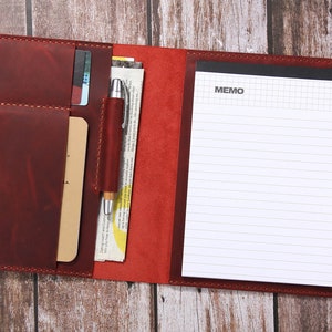 Personalized Leather Portfolio, Handmade Leather Organizer, Graduation Gift, Man Lawyer Gift for Women, Leather A5 Writing Pad Cover