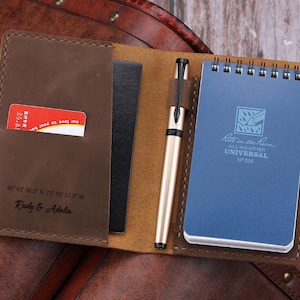 Capa de couro personalizada para caderno espiral mini 3x5, capa para caderno de 3" x 5" com encadernação superior feita à mão e suporte para blocos de anotações