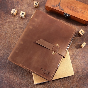 Handmade Leather A5 Travel Journal Notebook Portfolio, Personalized Leather Ring Binder Portfolio Leather Gift Father&#39;s Day Gift