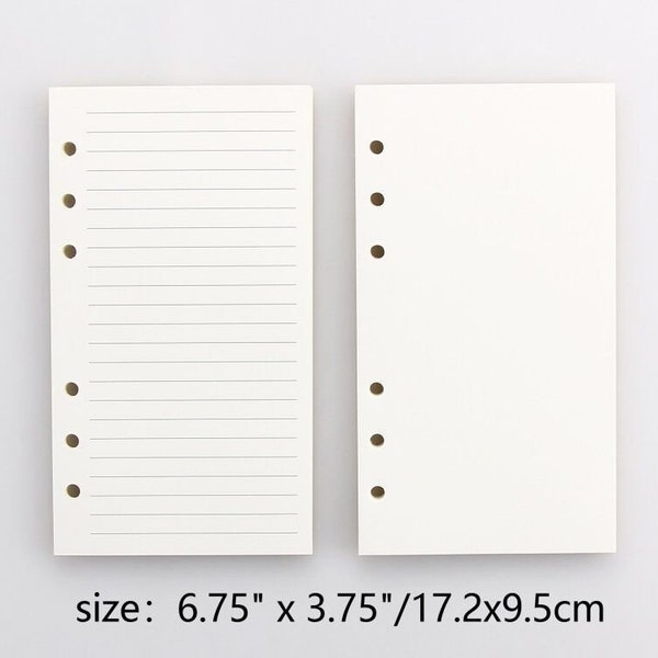 6 Holes Refill Paper for A6 Ring Binder Journal Notebook, Paper Size  6.75" x 3.75", Pack of 80 sheets/160 page