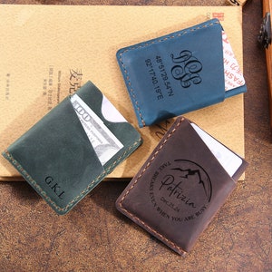 Personalized Slim Leather Card Holder, Custom Leather Card Wallet, Handmade Minimalist Wallet, Card Case, Best Groomsmen Gift