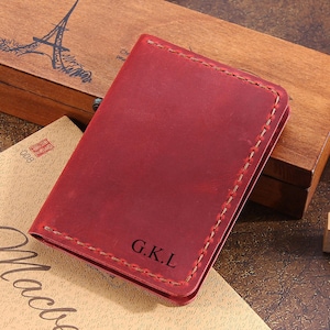 Cartera de cuero hecha a mano para hombre - Cartera de cuero minimalista personalizada para tarjetas de crédito - Cartera de cuero con bolsillo frontal - El mejor regalo para él/ella imagen 3