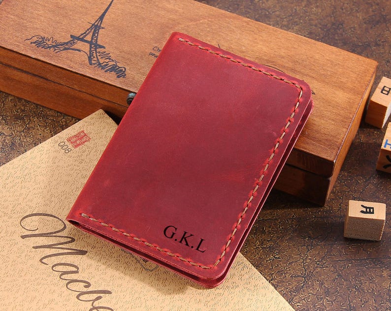 Cartera de cuero hecha a mano para hombre - Cartera de cuero minimalista personalizada para tarjetas de crédito - Cartera de cuero con bolsillo frontal - El mejor regalo para él/ella imagen 3