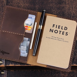 Personalized Leather Journal Cover for Pocket Size Notebook, Handmade Leather Cover for 3.5&quot;x5.5&quot; Small Journal Notebook, Passport Wallet