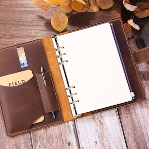 Genuine Leather Journal Writing Notebook, Handmade A5 Ring Binder Refillable Diary Notepads, Vintage Travel Organizer Agenda for Men Women