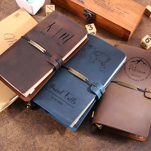 Personalized Leather Journal Notebook, Handmade Leather Travelers Notebook,Customized Travel Diary,Best Christmas Gift To My Family Mom, Dad