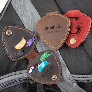 Custom Guitar Pick Case, Personalized Guitar Picks Leather Holder, Unique Gifts for The Guitar Player Guitarist, Engraved Boyfriend Gift