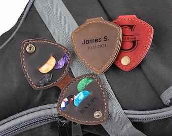Custom Guitar Pick Case, Personalized Guitar Picks Leather Holder, Unique Gifts for The Guitar Player Guitarist, Engraved Boyfriend Gift