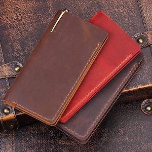 Funda para chequera de cuero auténtico hecha a mano, billetera para cheques personalizada de cuero desgastado, porta chequera plegable, regalo de cuero hecho a mano perfecto