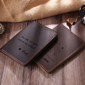 Cartera de cuero personalizada para pasaporte, billetera de viaje de cuero hecha a mano, estuche para pasaporte, porta pasaporte de cuero, billetera para documentos, regalo de graduación imagen 2