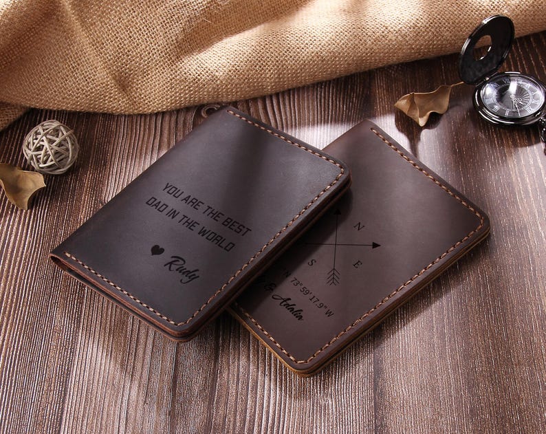 Cartera de cuero personalizada para pasaporte, billetera de viaje de cuero hecha a mano, estuche para pasaporte, porta pasaporte de cuero, billetera para documentos, regalo de graduación imagen 2