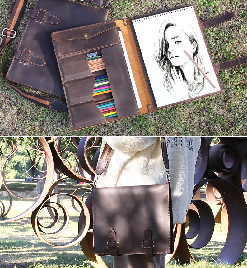 Handmade Leather Sketchbook Drawing Cover, Vintage Leather Holder for 9 ...