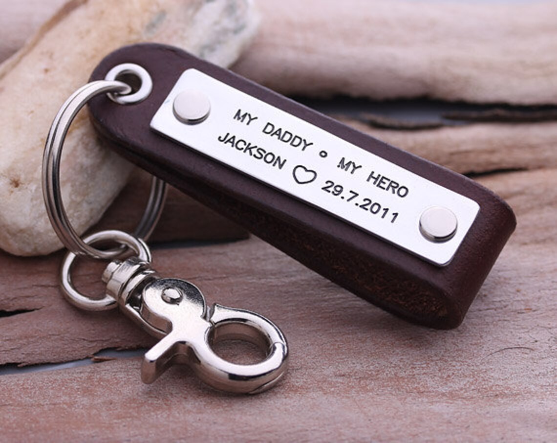 Handmade Leather Keychain Mens Leather Key Chain Stamped Etsy