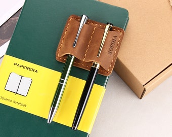 Portalápices personalizado para cuaderno, cuaderno de cuero hecho a mano con 2 portabolígrafos, accesorio para diario, herramientas de escritura