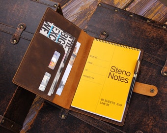 Personalisierte Lederhülle für Tops Steno Pad 6"x9", Folio-Hülle kompatibel mit Rocketbook Flip Executive Größe 6"x8,8" A5 Lederportfolio