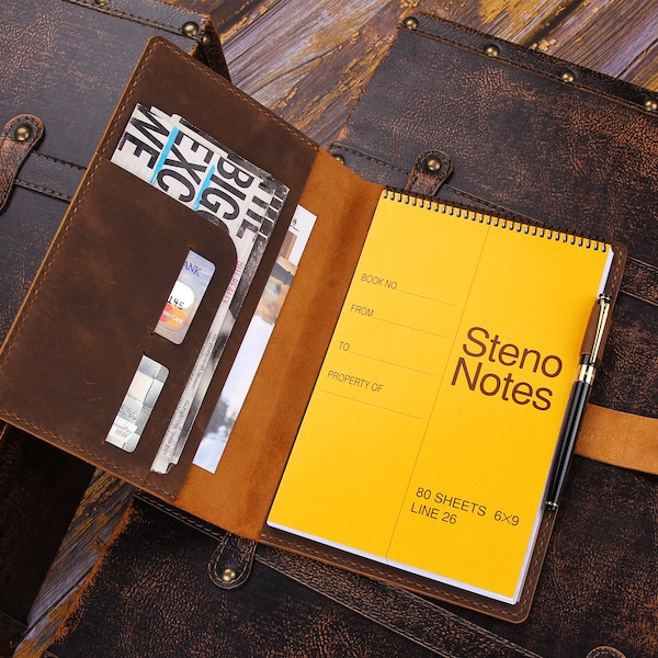 Personalisierte Lederhülle für Tops Steno Pad 6"x9", Folio-Hülle kompatibel mit Rocketbook Flip Executive Größe 6"x8,8" A5 Lederportfolio