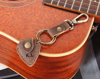 Personalized Guitar Picks Leather Case Handmade Genuine Leather Keychain Guitar Pick holder Unique Gifts for the Guitar Player Guitarist