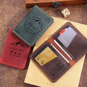 Cartera de cuero hecha a mano para hombre - Cartera de cuero minimalista personalizada para tarjetas de crédito - Cartera de cuero con bolsillo frontal - El mejor regalo para él/ella imagen 9