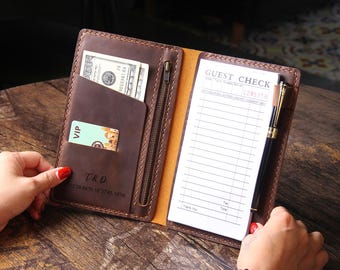FIODAY Alphabet Server Book For Waitress/Waiter - PU Leather Check Holder With Zipper Pocket & Gift Keychain - View #5