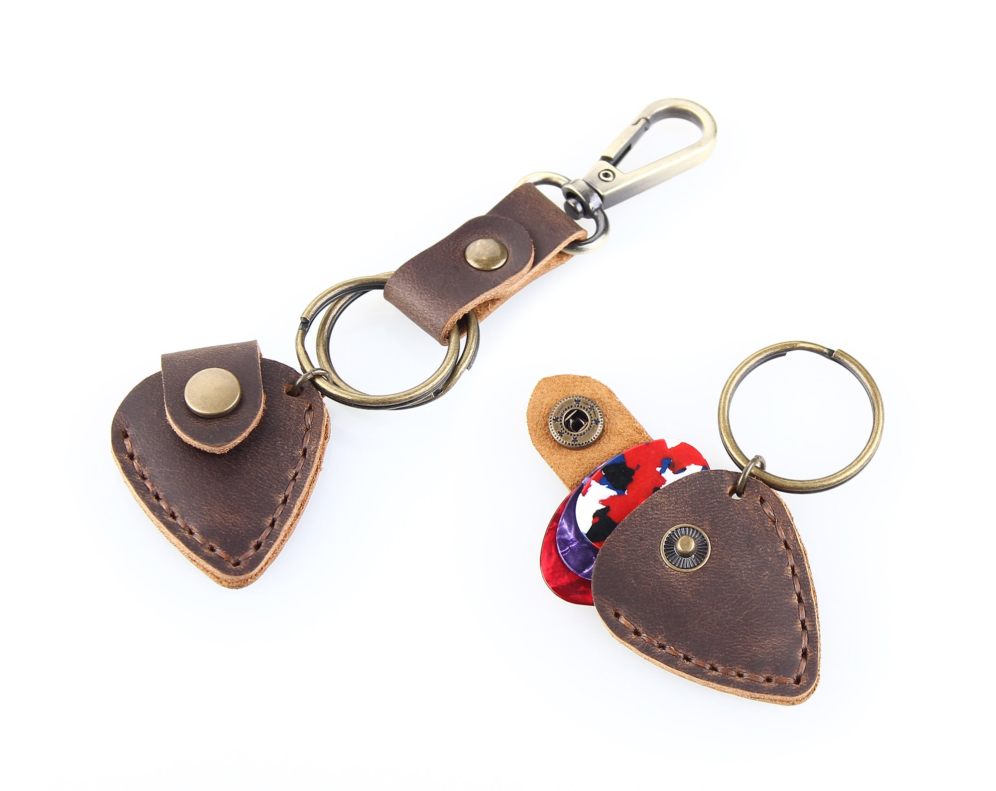 Étui à Médiators En Cuir PU En Forme De Guitare Avec 5 Médiators - Porte-Clés Inclus