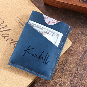 Funda de cuero minimalista personalizada para tarjetas, billetera de cuero delgada, billetera de bolsillo frontal hecha a mano, regalo para padres, regalo para hombre