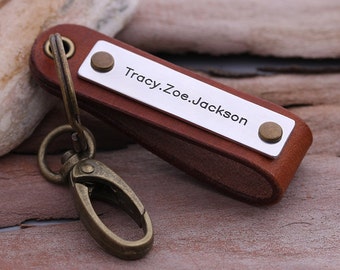 Personalized Mens Leather keychain -  Handmade Leather key chain - Key Fobs-Christmas Gift