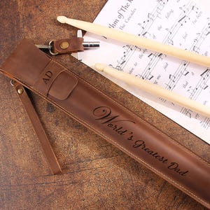 Sac en cuir personnalisé pour baguettes, support pour baguettes en cuir fait main, organisateur de rangement personnalisé pour étuis à baguettes, cadeau batteur pour homme Brown