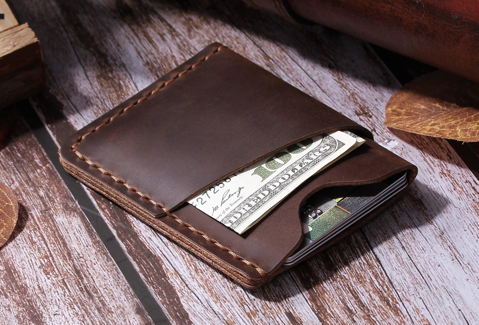 Personalized Leather Card Holder Handmade Slim Engraved Etsy