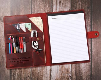 Personalized Leather Writing Case, Custom Leather Organizer Planner Business Folder, Writing Pad folder, Leather Case A4 Document Padfolio