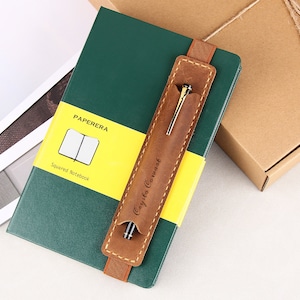 Personalized Leather Pen Holder with Elastic Band, Custom Pen Sleeve, Artist Pencil Case For A5 Size Hardcover Notebook
