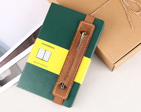 Personalized Leather Pen Holder with Elastic Band, Custom Pen Sleeve, Artist Pencil Case For A5 Size Hardcover Notebook