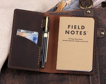 Personalized Leather Field Notes Cover, Leather cover for Pocket size Field Notes notebook, Handmade Leather Cover for 3.5"x5.5" Notebooks