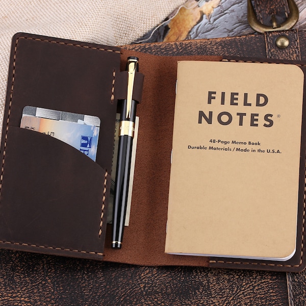 Personalisierter Field Notes-Einband aus Leder, Ledereinband für Field Notes-Notizbuch im Taschenformat, handgefertigter Ledereinband für 3,5"x5,5"-Notizbücher