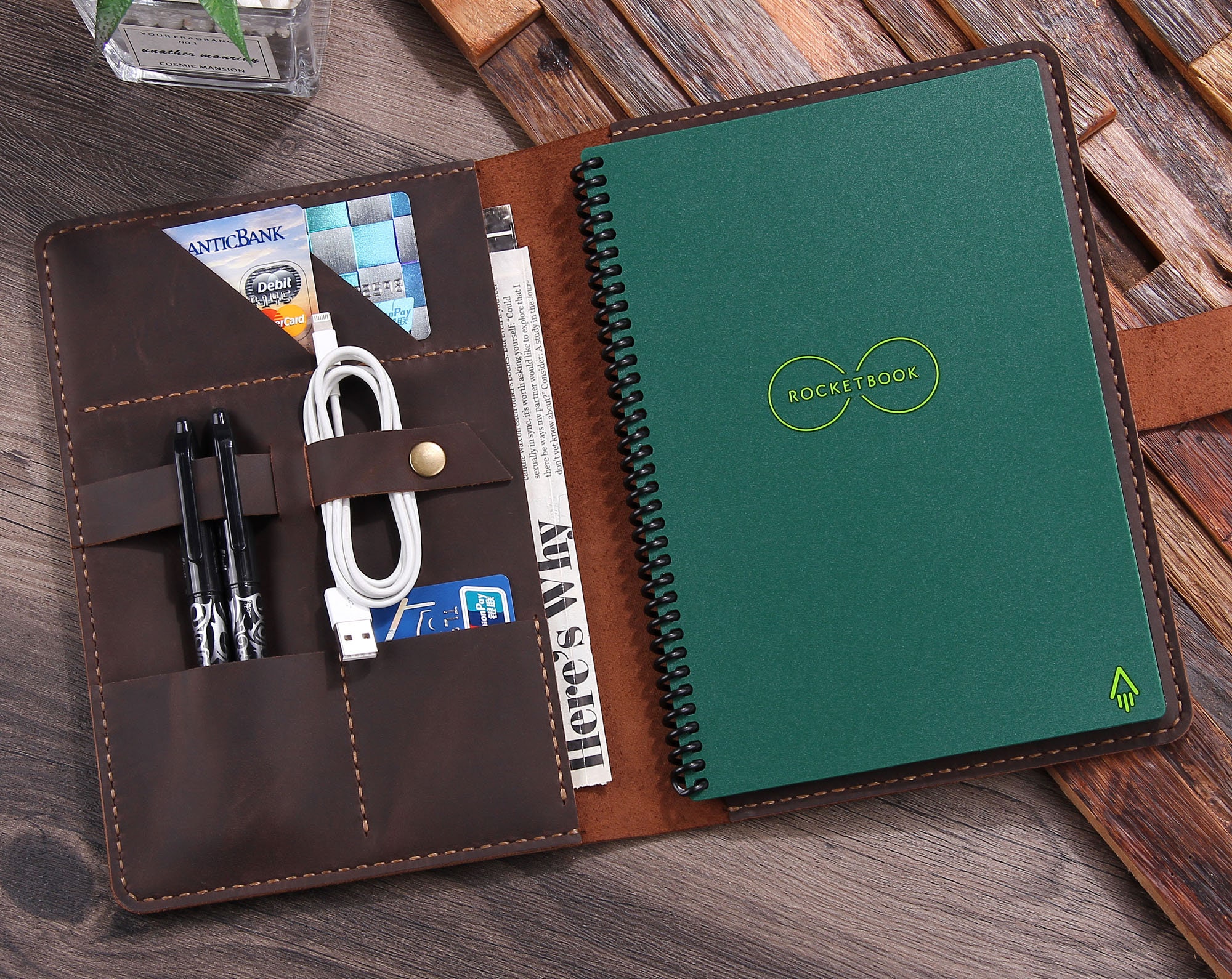 Leather Cover for Rocketbook Smart Reusable Notebook, Personalized