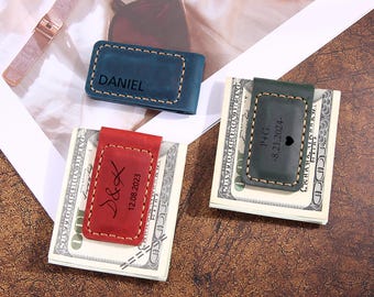 Personalized Magnetic Leather Money Clip, Engraved Magnet Money Clip, Groomsmen Money clip, Anniversary Wedding Gift, Money Clip for Dad