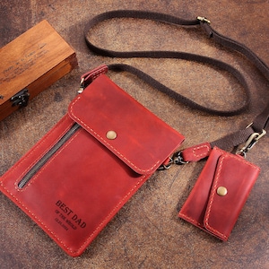 Carteira de viagem de couro personalizada, bolsa de pescoço com porta-passaporte de couro, bolsa feita à mão com carteira para cartão pequeno, presentes personalizados para homens/mulheres
