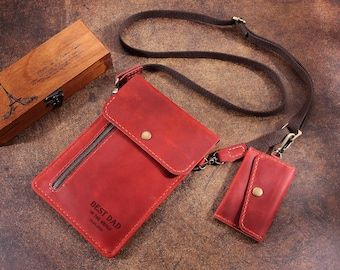 Personalized Leather Travel Wallet, Leather Passport Holder Neck Pouch, Handmade Pouch with Small Card Wallet, Custom Gifts for Men/Women