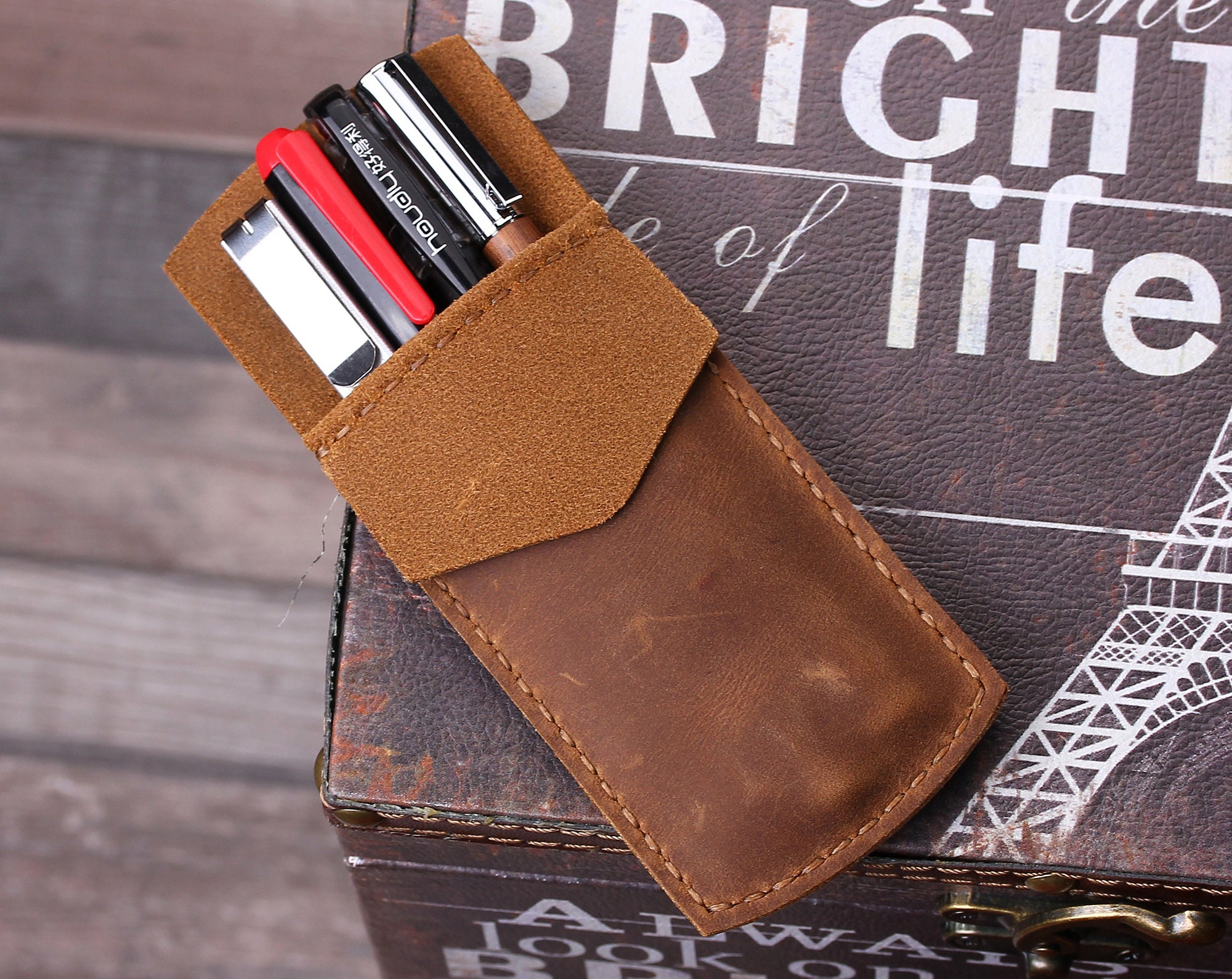 Handmade Pen Pocket Personalzied Leather Pocket Protector Etsy