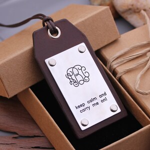 Leather Luggage Tag Personalized- Monogram Name Tag - Name Identification Baggage Tag - Airplane Travel Tag - Suitcase Tag -Gift to him