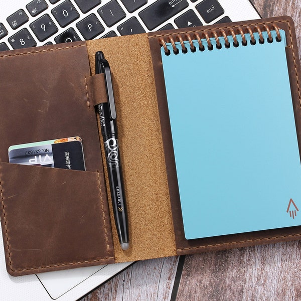 Personalisierte Lederhülle für Rocketbook Everlast Mini Pocket Notebook, Hanamde Leder Mini Size Smart wiederverwendbare Journalhülle, 3,5 "x 5,5"