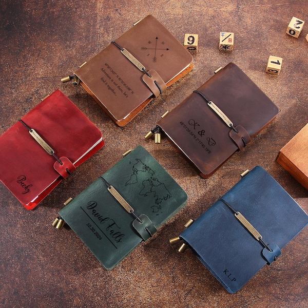 Personalized Leather Travel Notebook - Travel Diary sketchbook - Refillable Journal Notebook - Passport Notebook -Valentine's Day Gift
