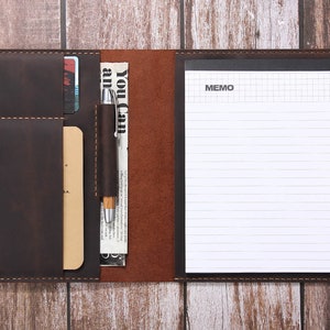 Persoanlzied Leather A5 Writing Pad Padfolio, Handmade Leather Portfolio Cover for 5&quot;x8&quot; Writing Pad, Graduation Gift, Business Gifts