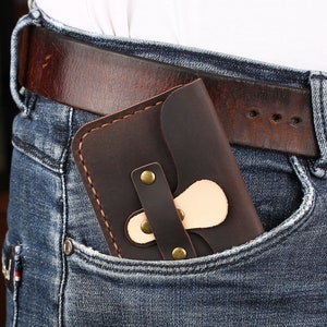 Cartera de cuero personalizada para tarjetas, tarjetero pequeño personalizado, funda minimalista de cuero para tarjetas, billetera con bolsillo frontal, regalo de cuero hecho a mano imagen 8