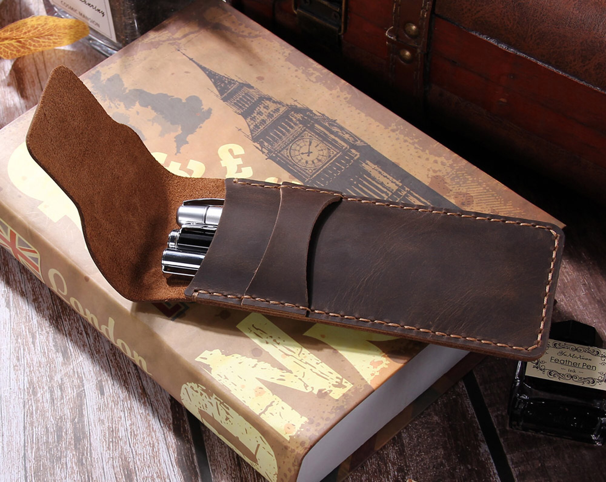 Personalized Leather Pen Holder Handmade Leather Pen Pouch Etsy